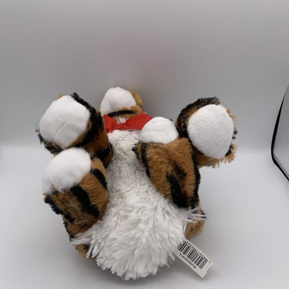 Floppy Seated Leopard Cub Tiger Soft Plush Stuffed Animal with Red Bow Stripes - Picture 5 of 9